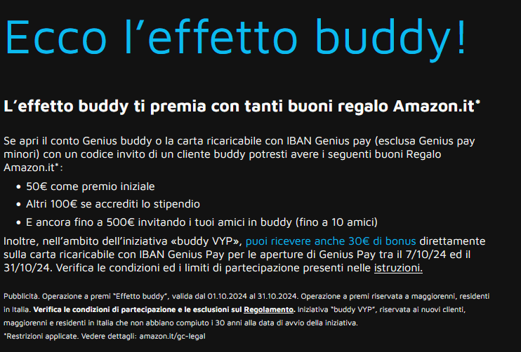 Promozione buoni Amazon con conto Genius Buddy di UniCredit